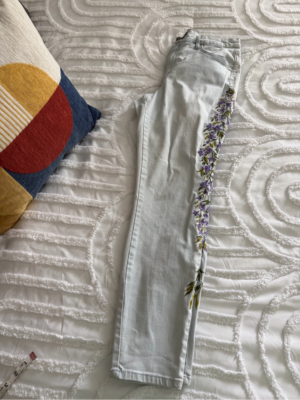 Martha Stewart Light Wash Jeans with Purple Floral Side Embroidery - Picture 12 of 12
